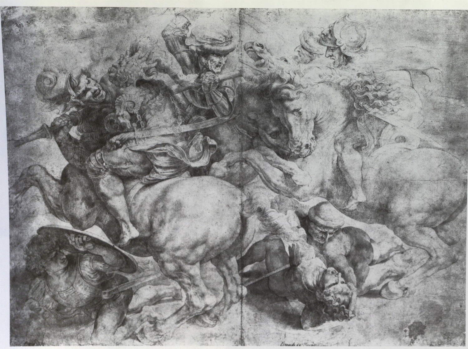 Artista anonimo, Copia della Battaglia di Anghiari di Leonardo da Vinci (XVI secolo; gessetto, matita e penna su carta, 435 x 565 mm; L'Aia, Collezioni dei Reali dei Paesi Bassi)
